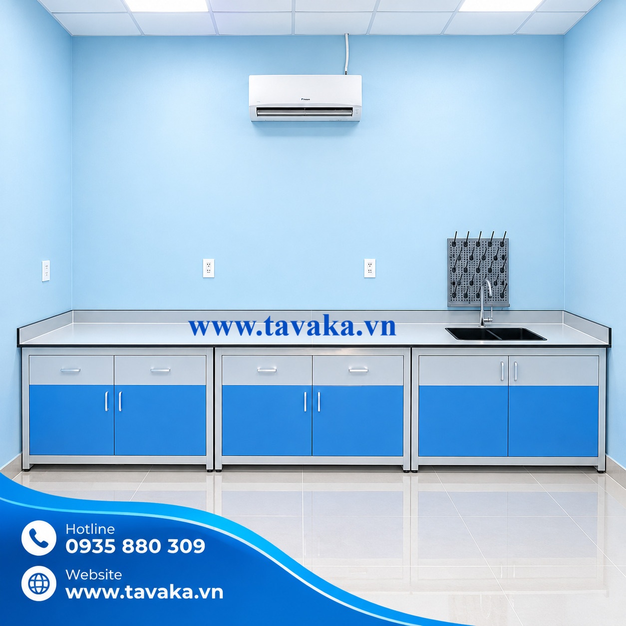 Bàn thí nghiệm áp tường có bồn rửa Tavaka