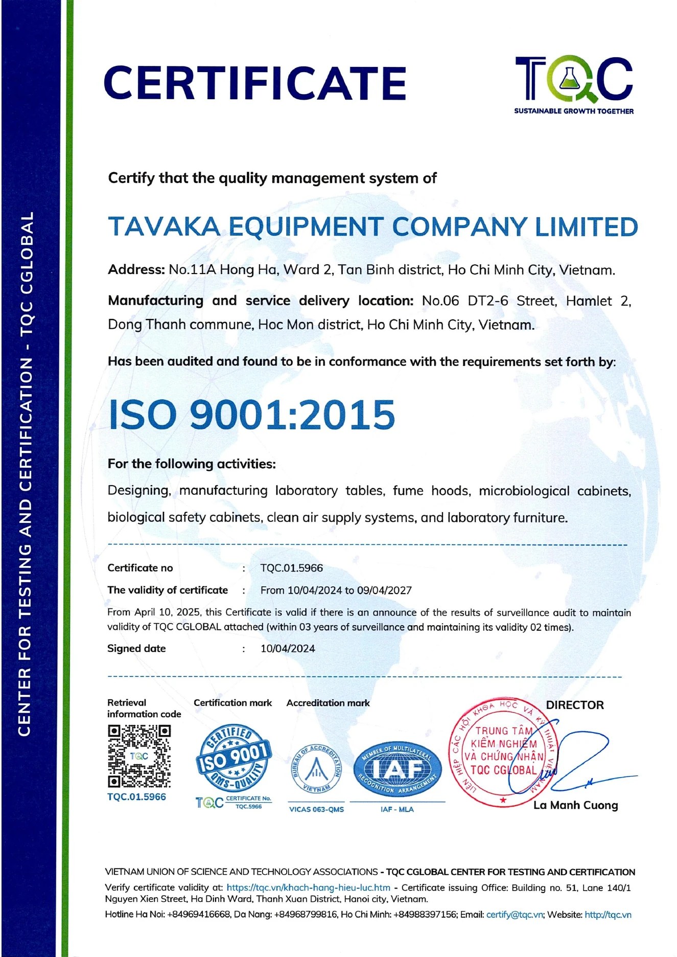 Chứng nhận ISO của Công ty TNHH Thiết bị Tavaka – Trang 2